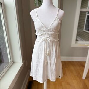 Roxy White Cotton Gauze Tassel Tie Waist Backless Sundress Coverup Dress Sz XS